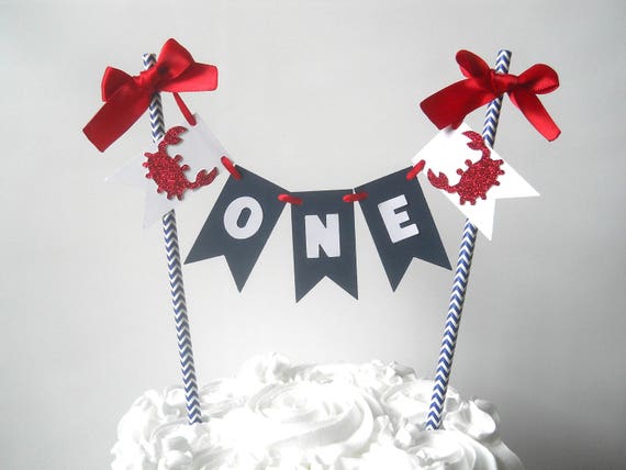 Crab Cake Topper Crab Smash Cake Topper Red and Navy Crab Birthday Boy First Birthday Summer Birthday Crab Party Theme Nautical Bunting Il_570xn