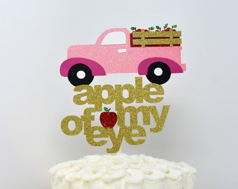 Apple of My Eye Glitter Cake Topper, Truck Baby Shower Decor