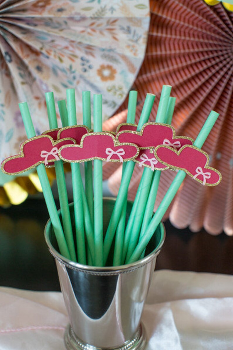 Kentucky Derby Decorations. Derby Party Decorations. Red Hat Paper Straws. Derby Straws. Mint Julep Party. Derby Bridal Shower. Horse Party. image 8