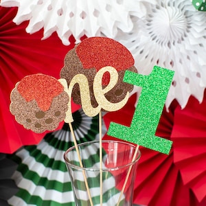 Little Meatball First Birthday Party Decorations. Little Meatball Centerpiece Sticks. Italian First Birthday. Italian 1st Birthday Party.