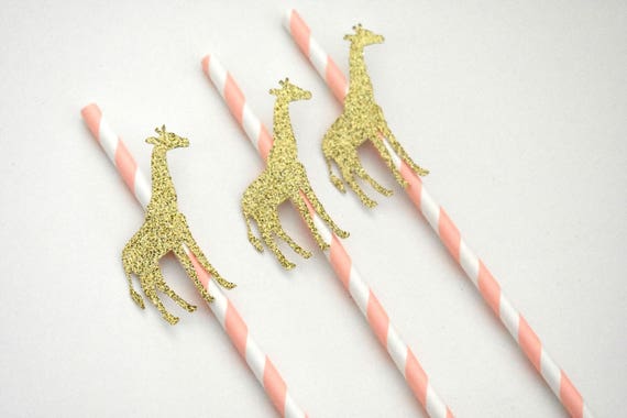 Pink and Gold Giraffe Decorations, Pink and Gold Birthday, Giraffe Straws, Giraffe First Birthday, Giraffe Baby Shower, Girl Safari Shower Il_570xn