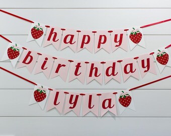Strawberry Birthday Banner, Glitter Party Decorations