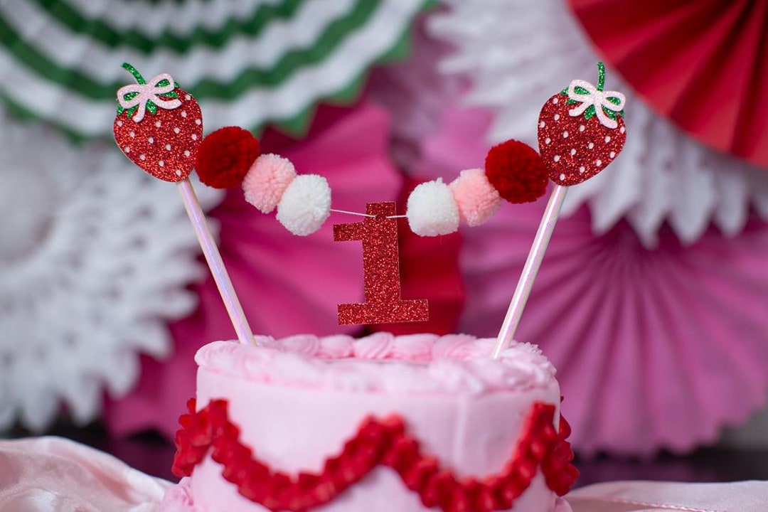 Strawberry 1st Birthday Cake Topper, Berry Sweet Theme - Etsy