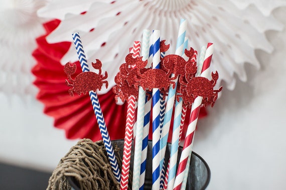 Crab Party Straws, Crab Party Decorations, Crab Birthday Decorations, Nautical Party Decor, Clam Bake Party Decor, Crab BoilCrab Feast Decor Il_570xn