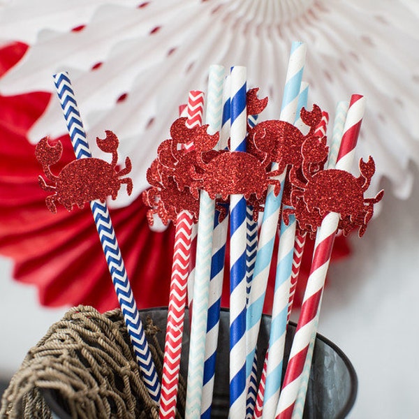 Crab Party Straws, Crab Party Decorations, Crab Birthday Decorations, Nautical Party Decor, Clam Bake Party Decor, Crab BoilCrab Feast Decor