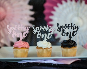 Spooky One First Birthday Decorations. Spooky One Cupcake Toppers. Girl Halloween 1st Birthday.  Spooky One Birthday Girl. Pink Halloween