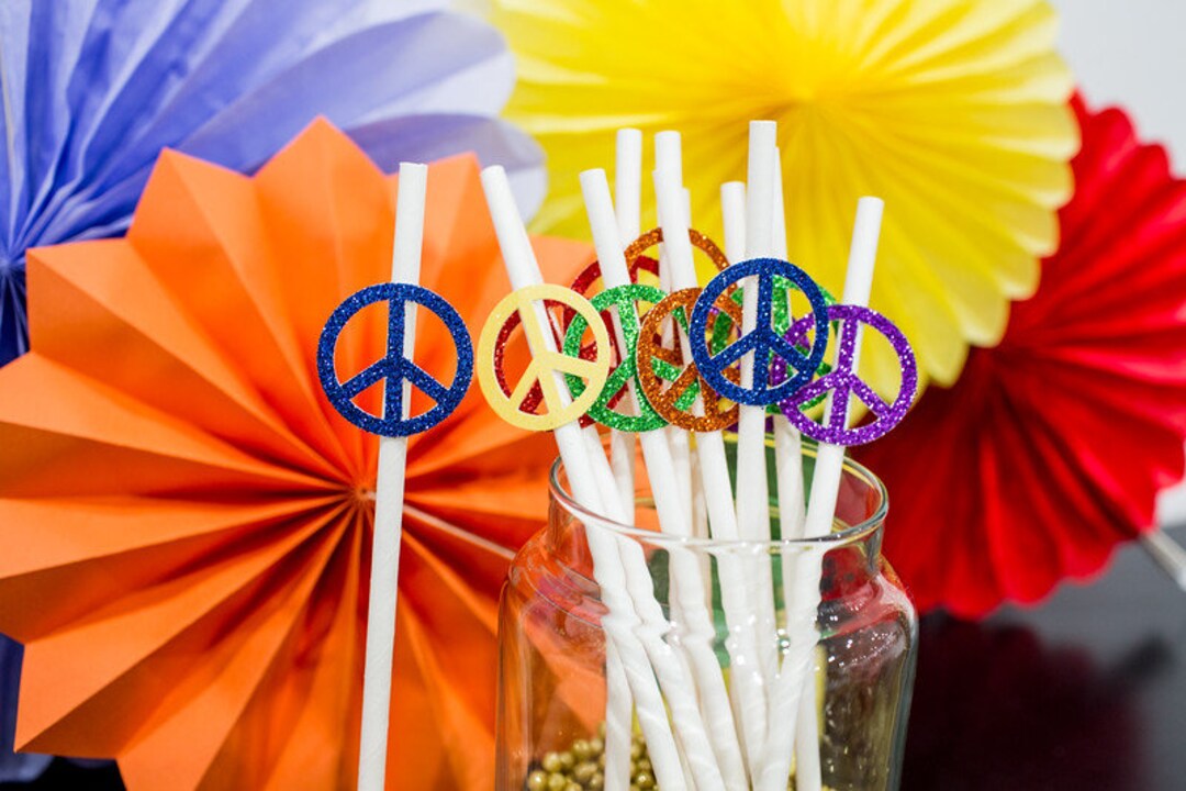 Peace Sign Party 70's Party Decorations. Peace Sign Straws. Peace Sign Party Decorations ...