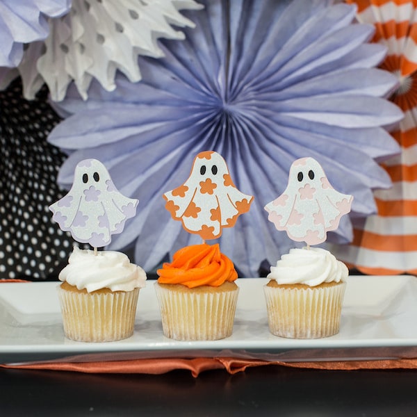 Groovy Halloween Party Decorations. One Spooky Babe. Groovy Ghost Party Decorations. Hippie Halloween. Groovy Halloween Cupcake Toppers.