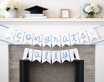 Custom Class of 2026 Party Decorations: Blue Graduation Banner, Coquette Bows