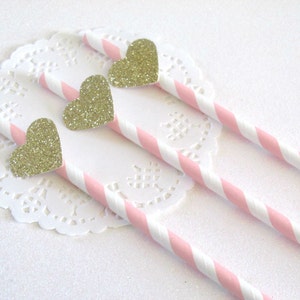 12 Pink Gold Birthday Straws Pink Gold Bridal Shower Pink Gold Straws Pink Gold Baby Shower Pink Paper Straws Girl First Birthday Tea Party