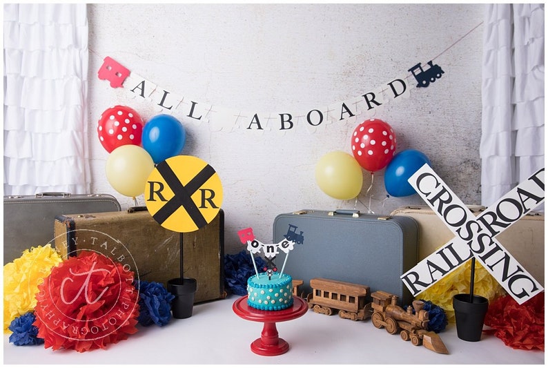 Train 1st Birthday. Train Cake Topper. Choo Choo Party Decor. Train Party Decorations. Train Smash Cake Topper. Train Bunting. Train Banner. image 2