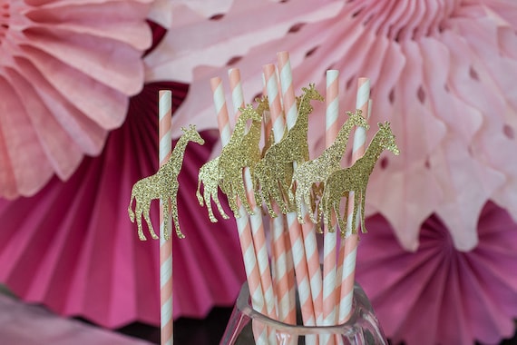Pink and Gold Giraffe Decorations, Pink and Gold Birthday, Giraffe Straws, Giraffe First Birthday, Giraffe Baby Shower, Girl Safari Shower Il_570xn