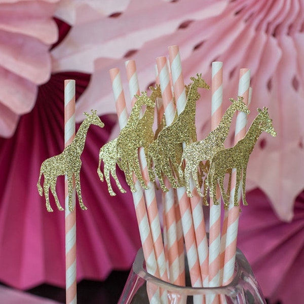 Pink and Gold Giraffe Decorations, Pink and Gold Birthday, Giraffe Straws, Giraffe First Birthday, Giraffe Baby Shower, Girl Safari Shower