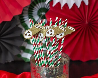 Glitter Cannoli Party Straws, Italian Decorations (Set of 12)
