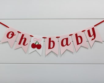 Cherry Oh Baby Shower Banner - Pink and Red Glitter
