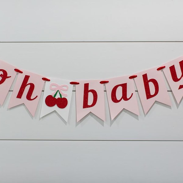 Cherry Oh Baby Shower Banner - Pink and Red Glitter