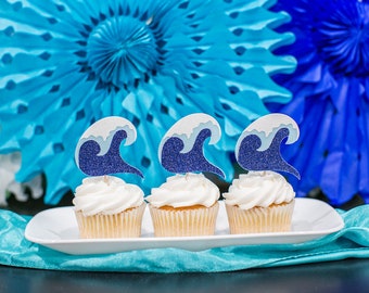 Waves Cupcake Toppers. The Big One Surf Birthday Party Decorations. Beach Party Decorations. Under the Sea Party. Oneder the Sea Party Decor