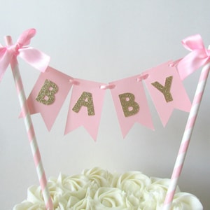 Girl Baby Shower Cake Topper It&#39;s A Girl Cake Topper Baby Cake Topper Baby Cake Bunting Pink Gold Baby Shower Pink Gold Sprinkle Baby Decor