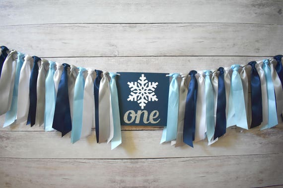 Winter Onederland Highchair Banner, Snowflake First Birthday Decor