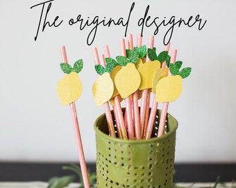 Lemon Graduation Party Decor, Freshly Graduated, Paper Straws: Pink Lemonade Decorations (12 straws)
