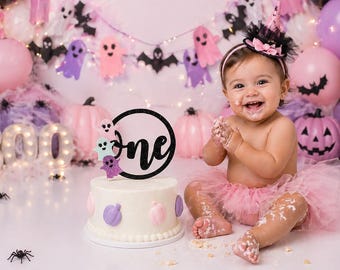 Spooky One Ghost Cake Topper, Pink Halloween 1st Birthday