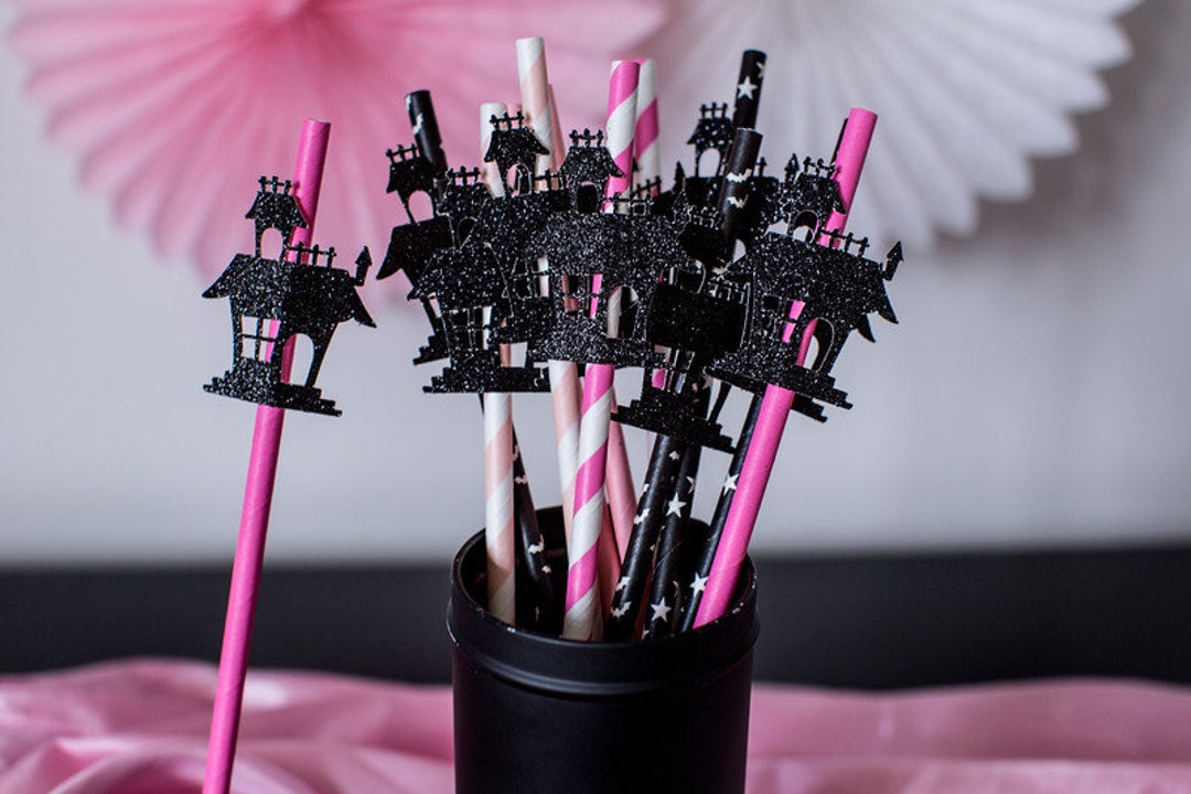 Pink and Black Halloween Decorations. Pink Halloween Party Decor