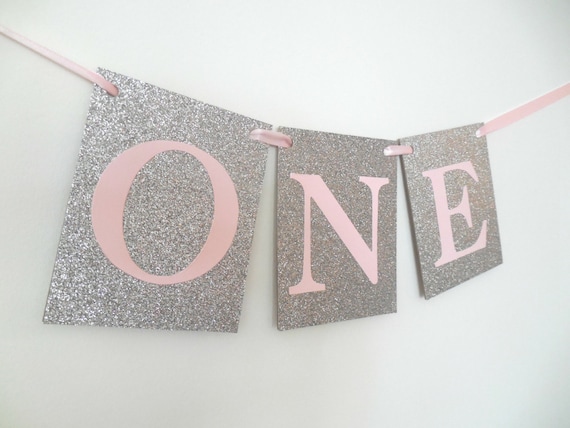 Pink Gold Pink Silver One Banner-Pink Silver Gold Highchair Banner-One Girl Highchair Banner-Gold Silver One Banner-Girl Pink Banner-One