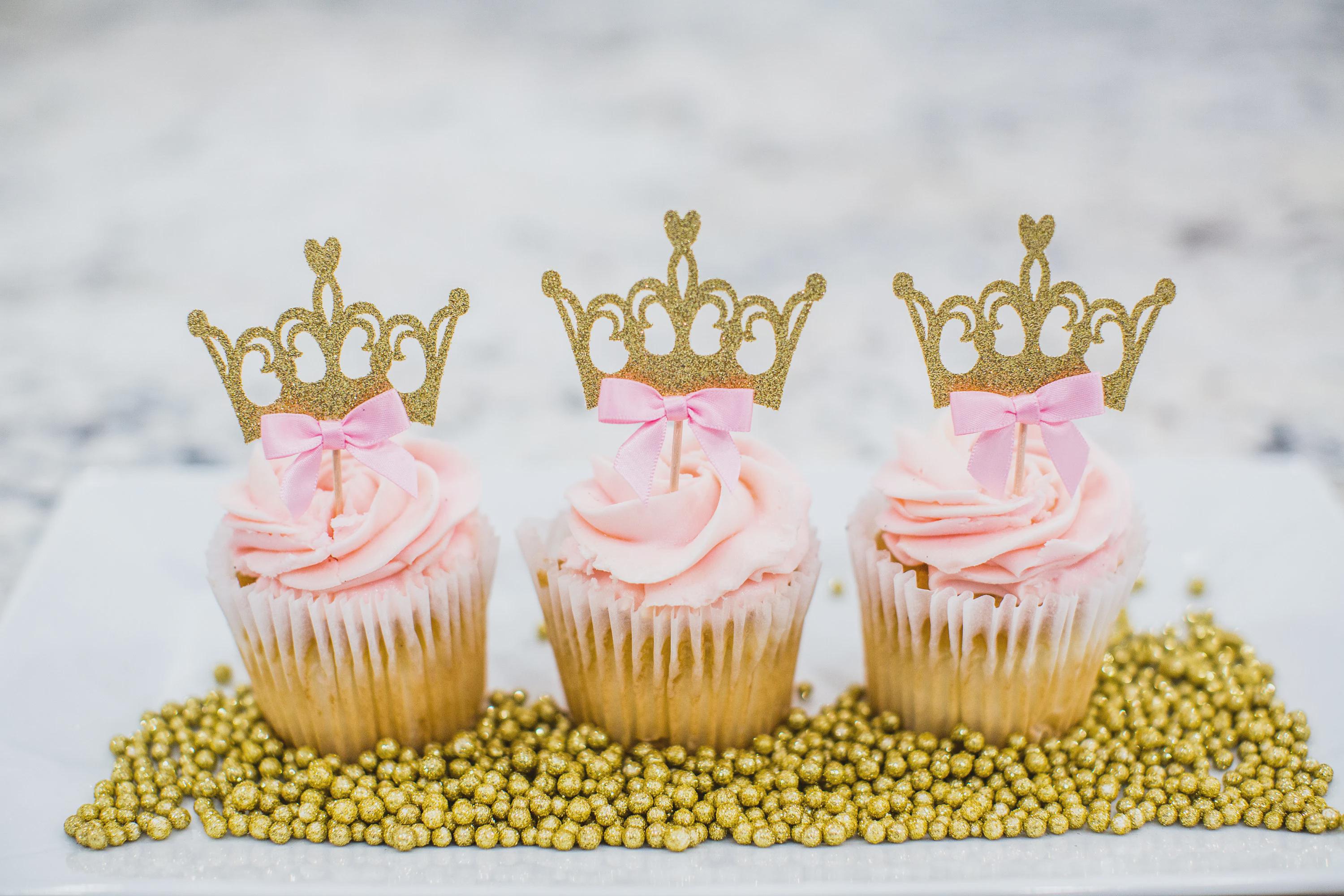 Gold Glitter Princess Crown Cupcake Toppers, Party Decorations (set of ...