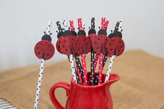 Ladybug Straws. Ladybug Birthday Decorations. Ladybug Baby Shower Decorations. Ladybug 1st Birthday. Little Lady First Birthday. Party Straw Il_570xn