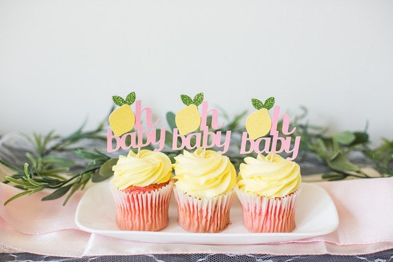 Lemon Baby Shower Decorations. Lemon Oh Baby Cupcake Toppers. Pink Lemon Baby Shower Decor. Baby Shower Ideas. Baby Shower Cupcake Toppers. Il_570xn