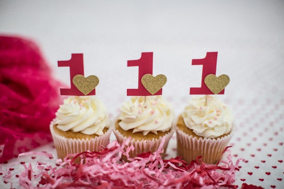 Valentine's Day 1st Birthday Decorations. Valentine's Day First Birthday Cupcake Toppers. Heart Party Decorations. Age Cupcake Toppers. Il_570xn