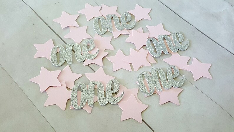 Twinkle Twinkle Little Star First Birthday. Pink and Silver First Birthday, One Confetti. Star Confetti. Girl First Birthday Decorations image 1