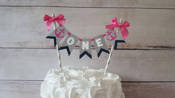 Girl Nautical Birthday Decorations, Nautical Cake Bunting, Nautical First  Birthday, Pink Navy Nautical Party Decorations, Smash Cake Topper