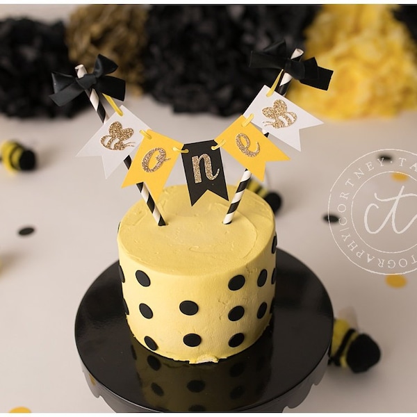 Bumble Bee First Birthday Cake Topper, Party Decor