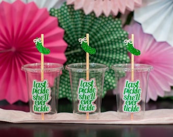 Last Pickle Bachelorette Party Cups with Glitter Pickle Straws