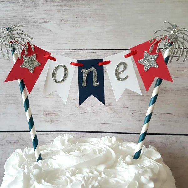 ORIGINAL Fourth of July Birthday, Little Firecracker First Birthday, Age Cake Bunting, Red White and Blue Party Decor, 4th of July Topper