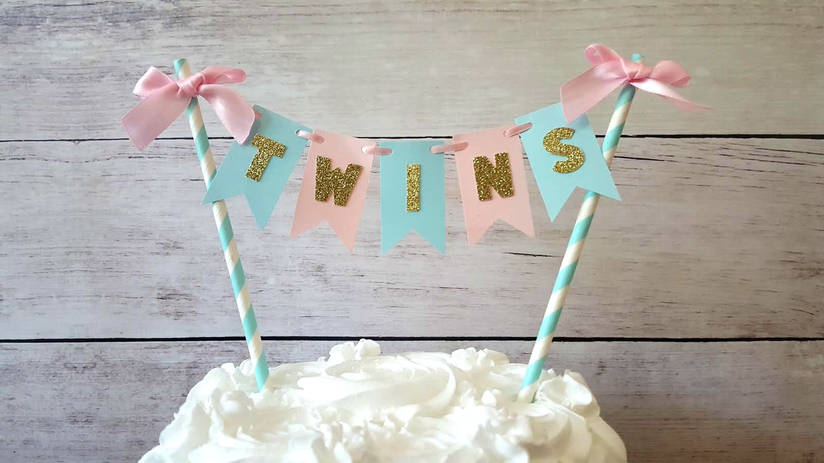 WE ARE TWO  Bunting Party Decorations Girl boy twin Cake Smash Banner pink blue 