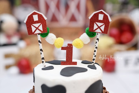 Farm Cake Topper. Farm Birthday Decorations. Barnyard Cake Topper. Pom Pom Cake Topper. Barnyard Party Decor. Barnyard Birthday Decorations. Il_570xn