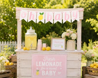 Lemon Baby Shower Banner: Pink Glitter 'Oh Baby' Decoration