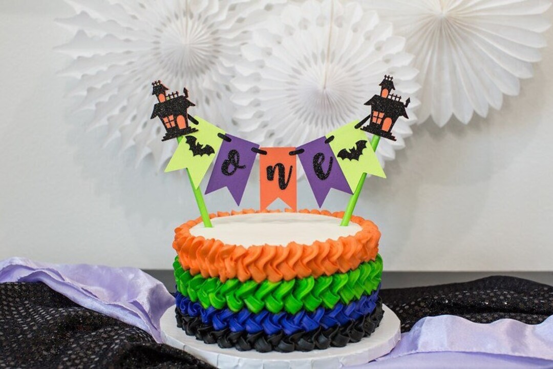 Halloween Happy Birthday Cake Topper - Glitter Cardboard Decoration For 11th Birthday Party - View #4