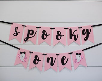 Spooky One Birthday Banner, Pink Halloween Party Decorations
