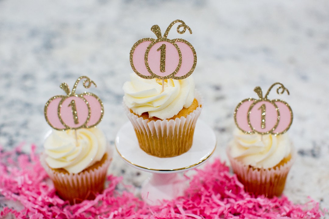 Little Pumpkin Cupcake Toppers. Pink and Gold Pumpkin Cupcake Etsy
