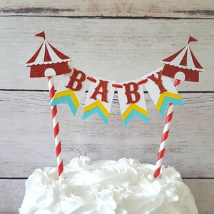 ORIGINAL Circus Baby Shower Decorations, Circus Baby Shower Cake Topper, Red Blue and Yellow Baby Shower Decorations, Carnival Baby Shower