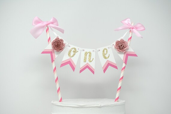 Pink and Gold First Birthday. Floral First Birthday. Floral Cake Topper. One Cake Topper. Floral Smash Cake Topper. Pink Gold Cake Topper Il_570xn