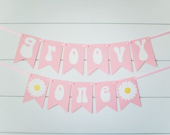 Pink Groovy One Banner, Daisy 1st Birthday Decorations