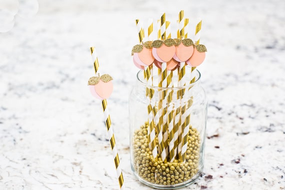 Peach Straws. Georgia Peach Bridal Shower. Peach and Gold Party Decorations. Sweet As a Peach Decoration. One Sweet Peach. Peach Baby Shower Il_570xn