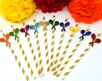 Fiesta Party Straws, Glitter Maracas, Cinco de Mayo Decorations