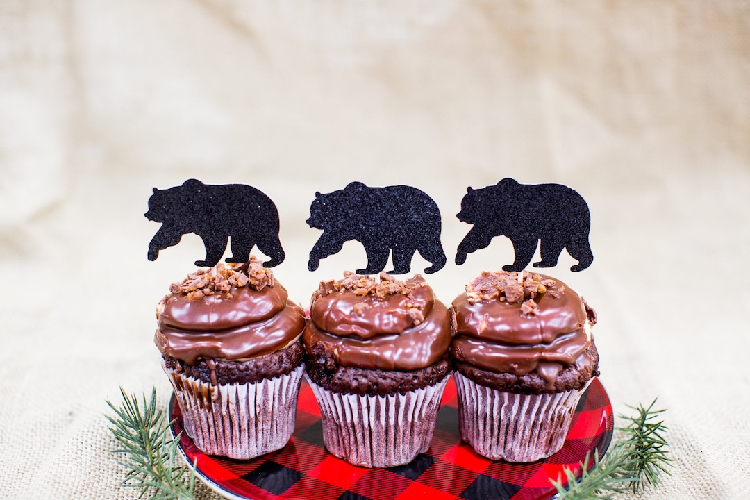 Black Bear Cupcake Toppers. Black Bear Birthday Decor. Black Bear Baby ...