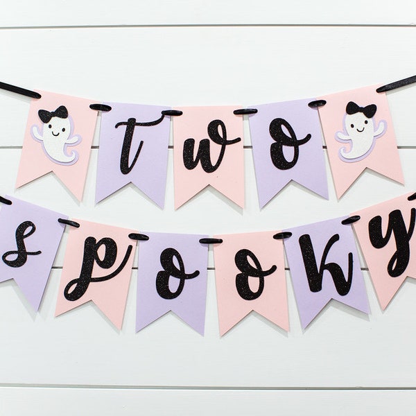 Two Spooky Birthday Decorations. Pink and Purple Ghost Birthday Decorations. Pink and Purple Halloween Party Decorations. Two Spooky Banner.