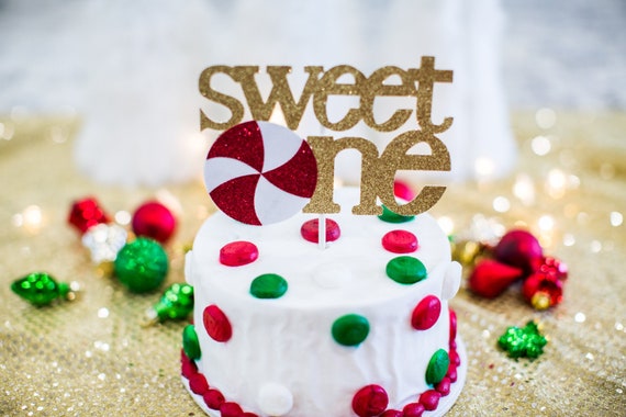 Sweet One Glitter Cake Topper. Christmas 1st Birthday. Sweet One Candy Birthday Decoration. Peppermint Candy 1st Birthday. Sweet One Holiday Il_570xn